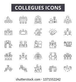 Collegues line icons, signs set, vector. Collegues outline concept, illustration: business,flat,team,work,collegue,job,office