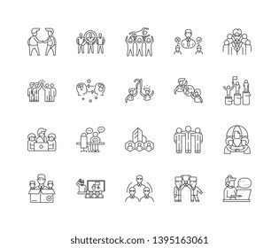 Collegues line icons, signs, vector set, outline illustration concept 