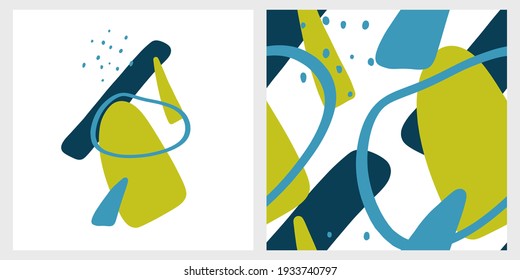 Colletcion of abstract poster ans seamless pattern in modern style, bright colors