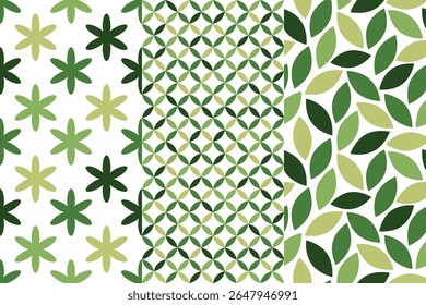 Colletction of 3 modern geometric abstract patterns with green fresh motives