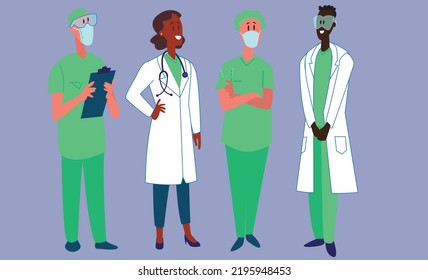 Colletion doctors and nurses using medical masks and gadgets for graphic applications