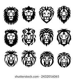 colletion of lion head vector icon illustration
