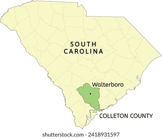 Colleton County and city of Walterboro location on South Carolina state map