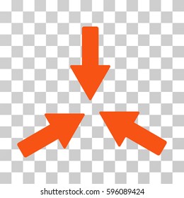 Collide 3 Arrows icon. Vector illustration style is flat iconic symbol, orange color, transparent background. Designed for web and software interfaces.