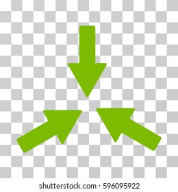 Collide 3 Arrows icon. Vector illustration style is flat iconic symbol, eco green color, transparent background. Designed for web and software interfaces.