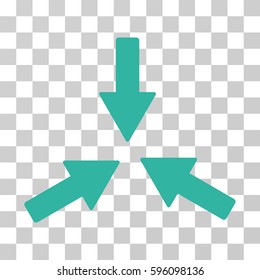 Collide 3 Arrows icon. Vector illustration style is flat iconic symbol, cyan color, transparent background. Designed for web and software interfaces.