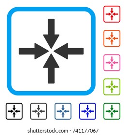 Collide Arrows icon. Flat grey pictogram symbol inside a light blue rounded rectangle. Black, gray, green, blue, red, orange color variants of Collide Arrows vector.