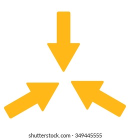 Collide Arrows vector icon. Style is flat symbol, yellow color, rounded angles, white background.