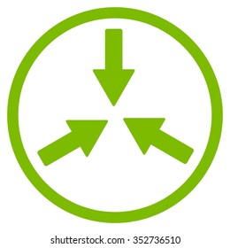 Collide Arrows vector icon. Style is flat circled symbol, eco green color, rounded angles, white background.