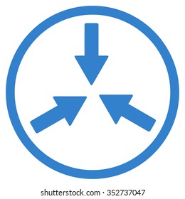 Collide Arrows vector icon. Style is flat circled symbol, cobalt color, rounded angles, white background.