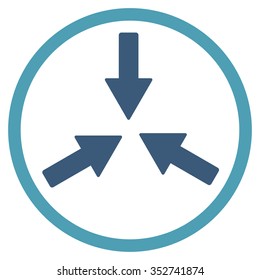 Collide Arrows vector icon. Style is bicolor flat circled symbol, cyan and blue colors, rounded angles, white background.