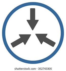 Collide Arrows vector icon. Style is bicolor flat circled symbol, cobalt and gray colors, rounded angles, white background.