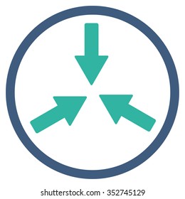 Collide Arrows vector icon. Style is bicolor flat circled symbol, cobalt and cyan colors, rounded angles, white background.
