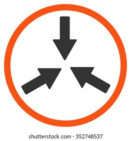 Collide Arrows vector icon. Style is bicolor flat circled symbol, orange and gray colors, rounded angles, white background.