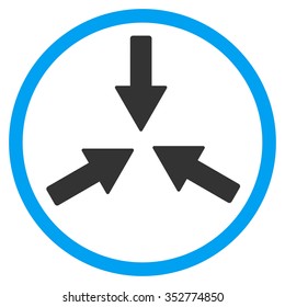 Collide Arrows vector icon. Style is bicolor flat circled symbol, blue and gray colors, rounded angles, white background.