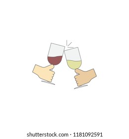 Collide wine glasses with hand colored icon. Element of Christmas holiday colored icon. Premium quality graphic design icon. Signs and symbols collection icon for websites