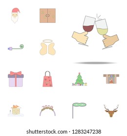 Collide wine glasses with hand colored icon. Christmas holiday icons universal set for web and mobile