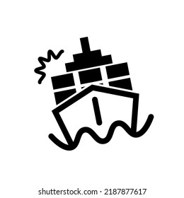 Colliding Cargo Ship Icon. Cargo Ship Sinking. Sea Transport. Vector.