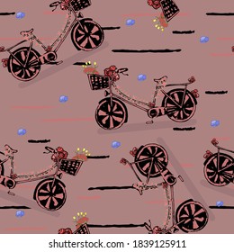 Collie dog, stars, butterflies, zodiac signs, inscription and light blue uneven stripes on a light pink background, vector pattern, suitable for fabric, paper, textiles, decor, children's drawing