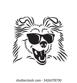 Collie dog wearing sunglasses - isolated vector illustration