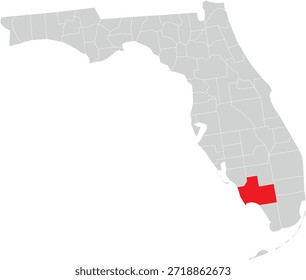 Collier County on Map of Florida State Editable Vector