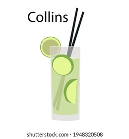 Collins cocktail glass minimalist flat hand drawn vector icon EPS10