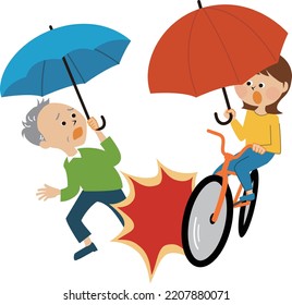 Collision accident Illustration of a bicycle driving with an umbrella