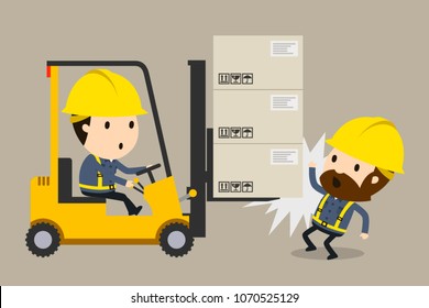 Collision During Forklift Operation, Vector Illustration, Safety And Accident, Industrial Safety Cartoon