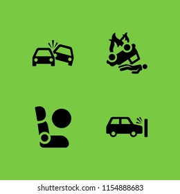 collision icon. 4 collision set with airbag, accident and crash vector icons for web and mobile app