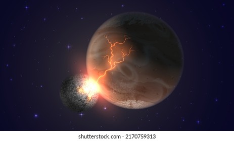 Collision of planets in cosmos, space disaster