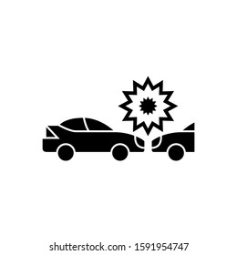 Collision of two cars icon in black flat design on white background