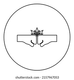 Collision of two fist icon in circle round black color vector illustration image outline contour line thin style simple