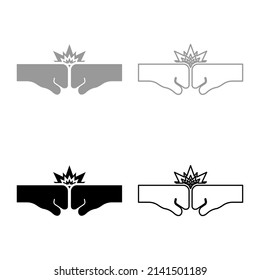 Collision of two fist set icon grey black color vector illustration image solid fill outline contour line thin flat style