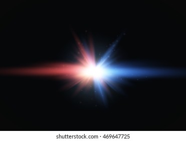 Collision Of Two Forces With Red And Blue Light. Vector Illustration. Explosion Concept.