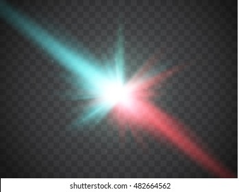 Collision Of Two Forces With Red And Blue Light. Vector Illustration. Explosion Concept.