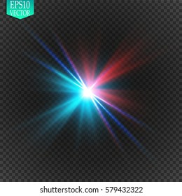 Collision of two forces with red and blue light. Vector illustration. Explosion concept.
