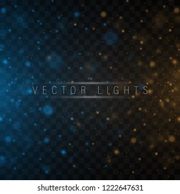 Collision of two forces with yellow and blue light. Magic glow light effect. Glowing line. Blue flash on a black background. Vector versus concept. The effect of the camera.
