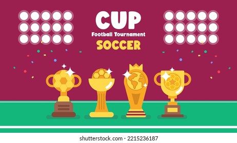 Collocation of Football Cup Trophy, different types of prizes Football competition symbol, Flat illustration