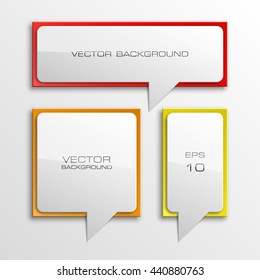 Colloquial cloud on a rectangular background. Square banner. Three speech bubbles. Volumetric die for labels. Abstract vector banner. Design shape. Rectangle form. Volume lettering dies.