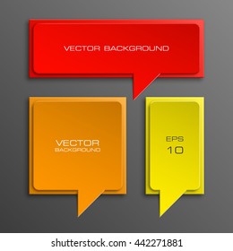 Colloquial cloud on a rectangular background. Square banner. Three speech bubbles. Volumetric die for labels. Abstract vector banner. Design shape. Rectangle form. Volume lettering dies.