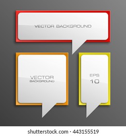 Colloquial cloud on a rectangular background. Square banner. Three speech bubbles. Volumetric die for labels. Abstract vector banner. Design shape. Rectangle form. Volume lettering dies.