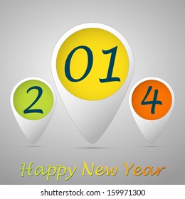 collored of three tag colored green, yellow, red-orange for celebrating of the happy new year 2014