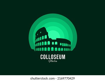 Colloseum on Rome symbol. Modern moonlight logo of largest country vector illustration. Landscape design of memorial place illustration. Eps 10