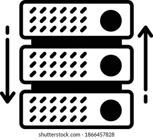 colocation server rack machine vector glyph icon design, Cloud computing and Internet hosting services Symbol on White background