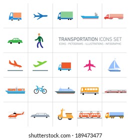 colofrful modern vector flat design transportation icons set and pictograms isolated on white background