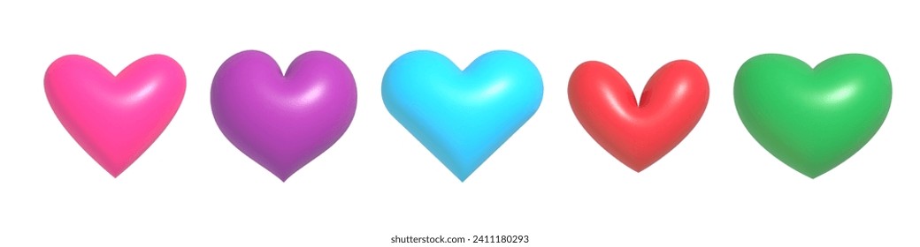 Colofrul 3d hearts icon set. Collection of shiny love symbol