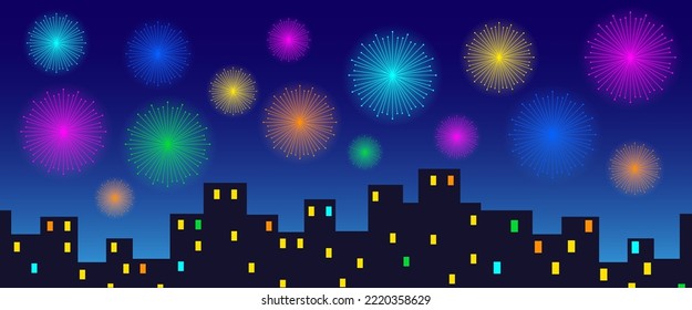 colofrul festive fireworks in the night city sky vector illustration