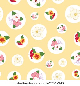 Colofrul hibiscus floral seamless pattern on yellow background