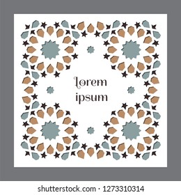 Colofrul vector template of card for invitation, celebration, save the date, wedding performed in arabic geometric tile and cut out paper.