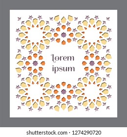 Colofrul vector template of card for invitation, celebration, save the date, wedding performed in arabic geometric tile and cut out paper.